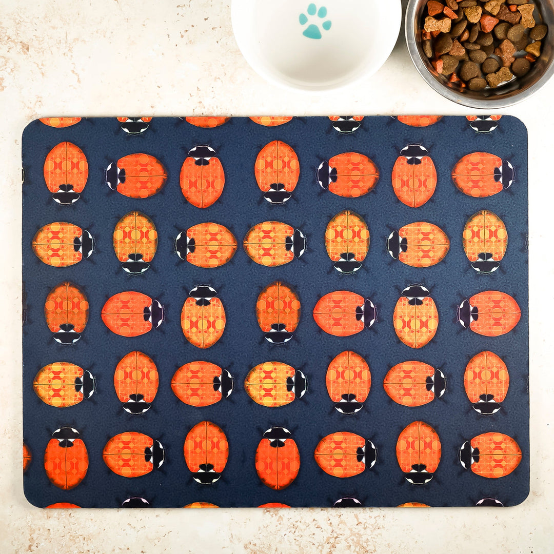 hot volcano circles orange red pet food mat