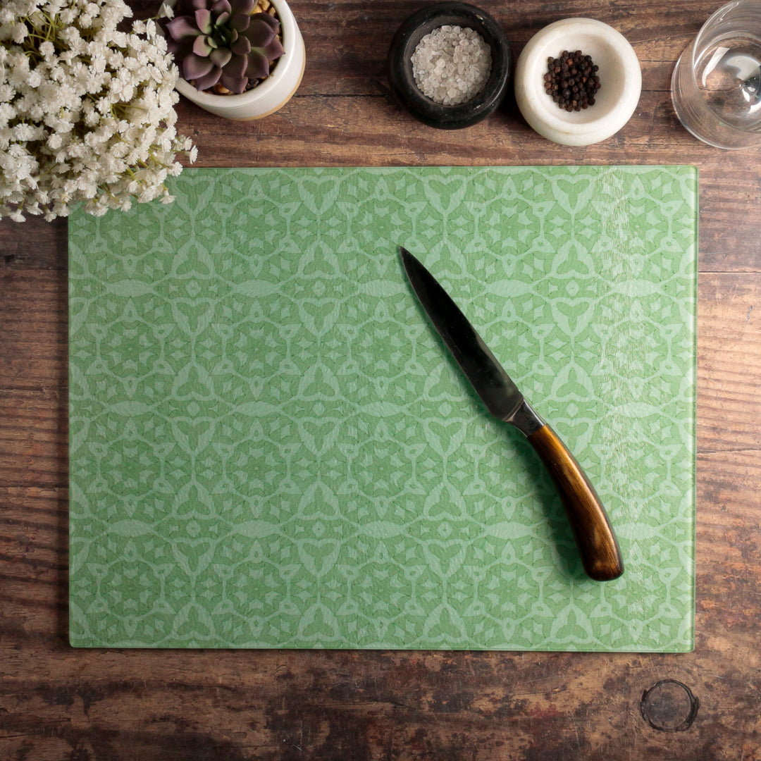 green stonework chopping board