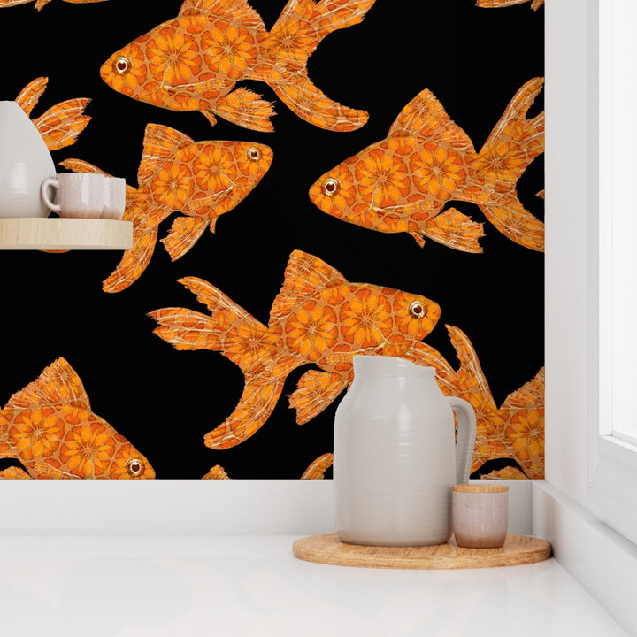 Goldfish on Black Wallpaper