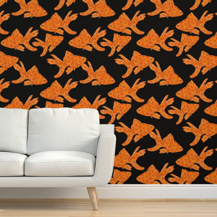 Goldfish on Black Wallpaper