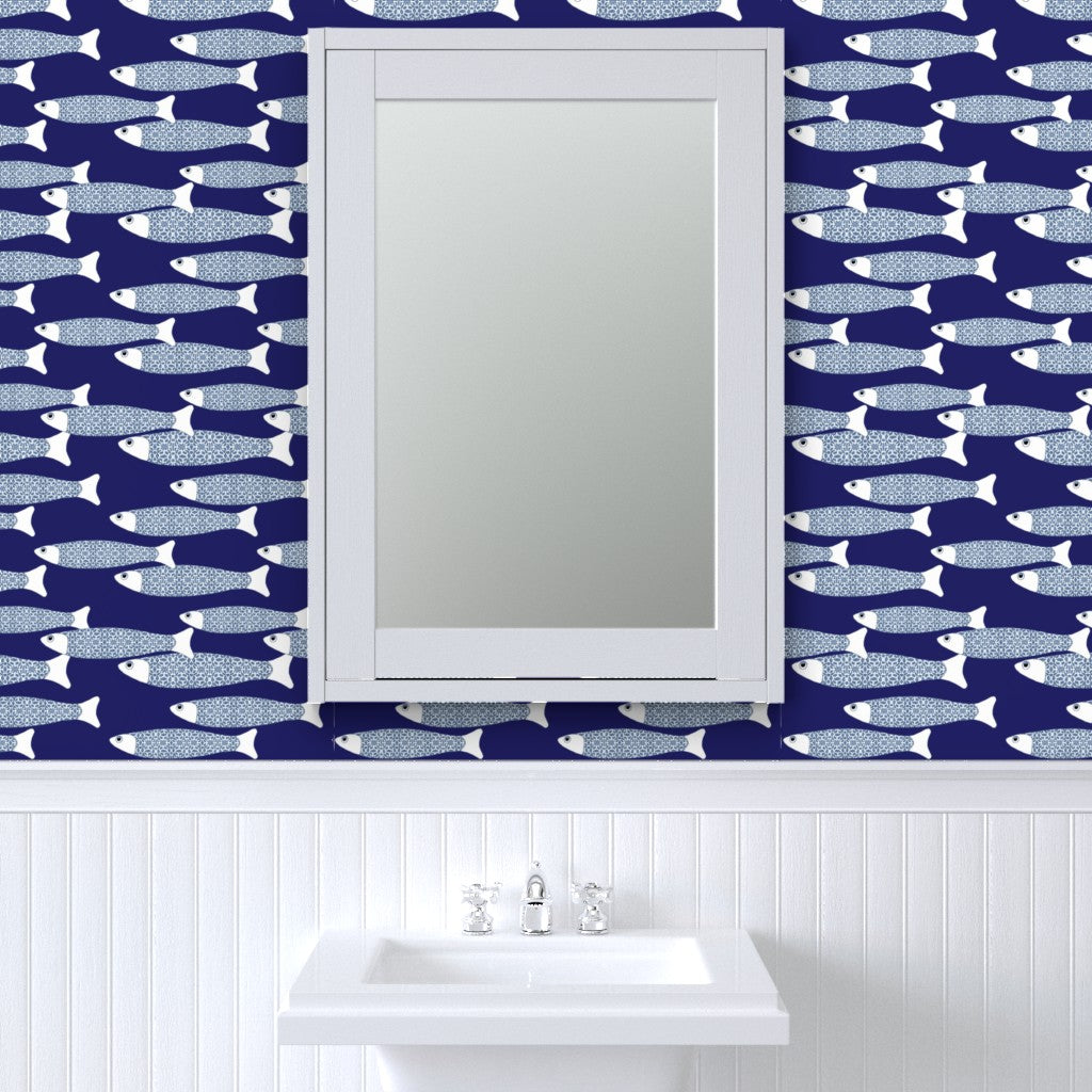 Ocean Shoal Wallpaper - Navy Blue
