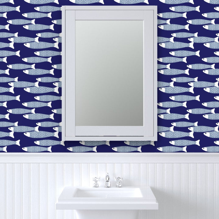 Ocean Shoal Wallpaper - Navy Blue