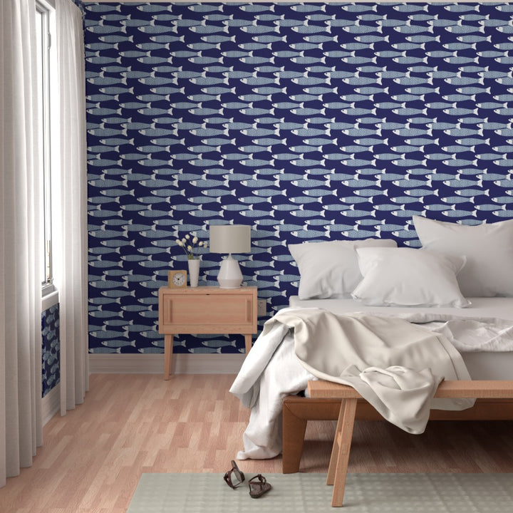 Ocean Shoal Wallpaper - Navy Blue