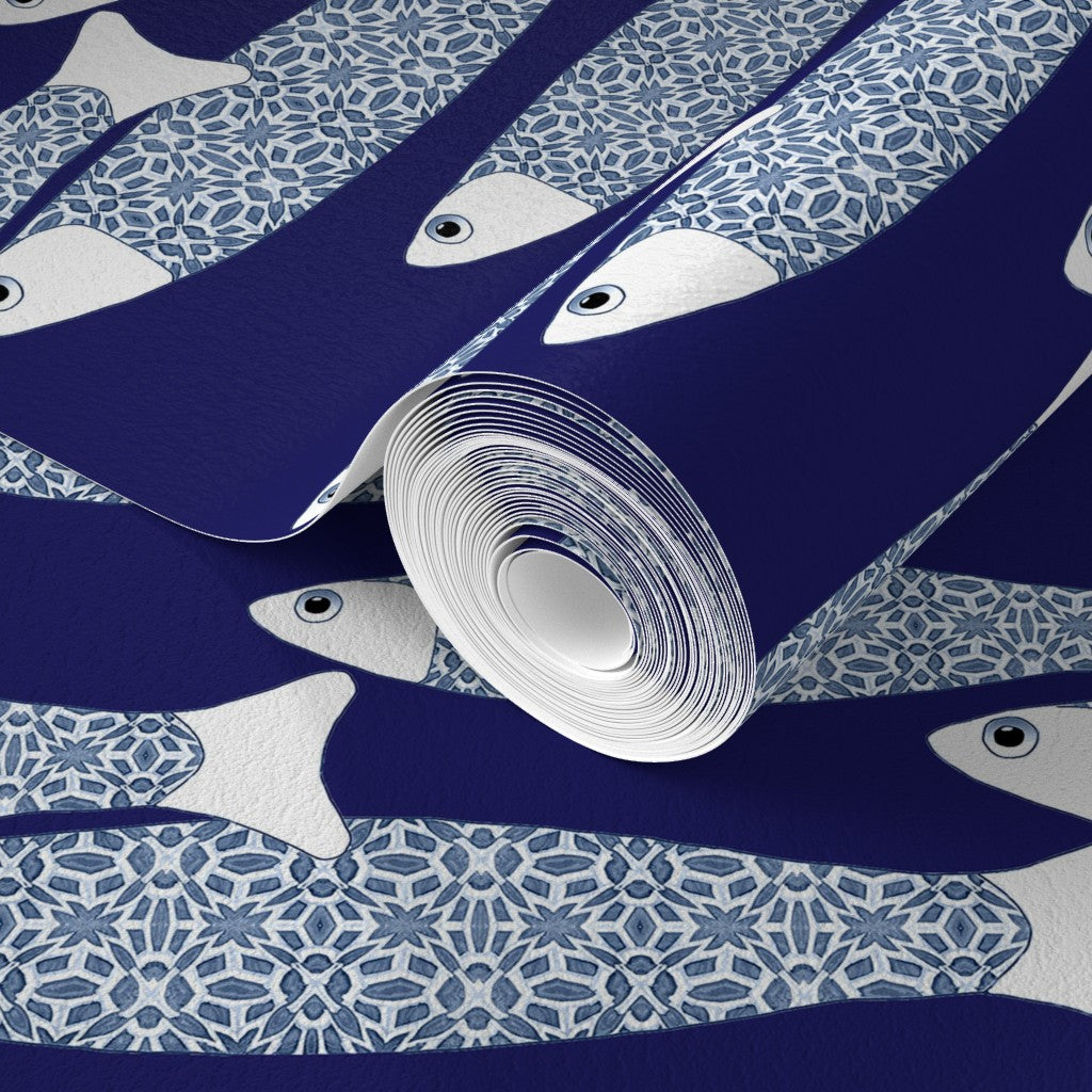 Ocean Shoal Wallpaper - Navy Blue