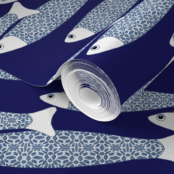 Ocean Shoal Wallpaper - Navy Blue