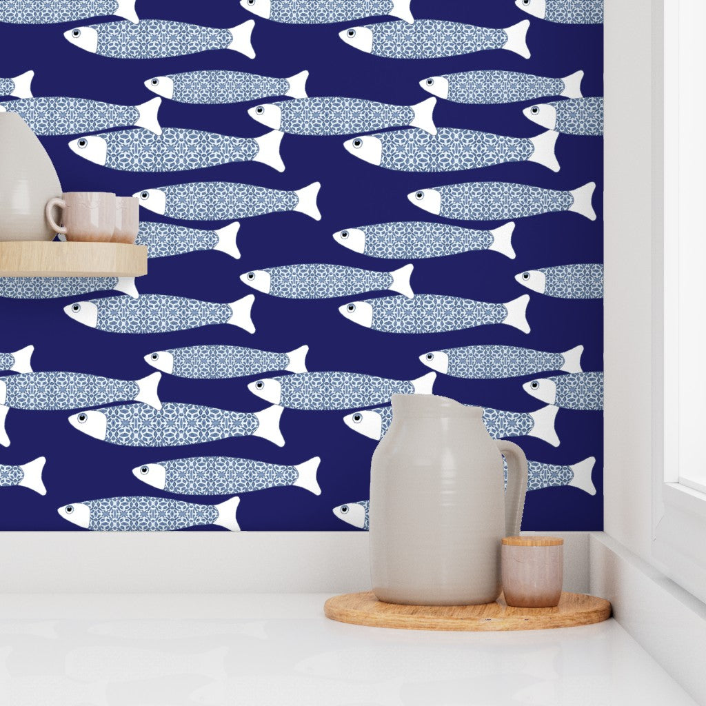 Ocean Shoal Wallpaper - Navy Blue