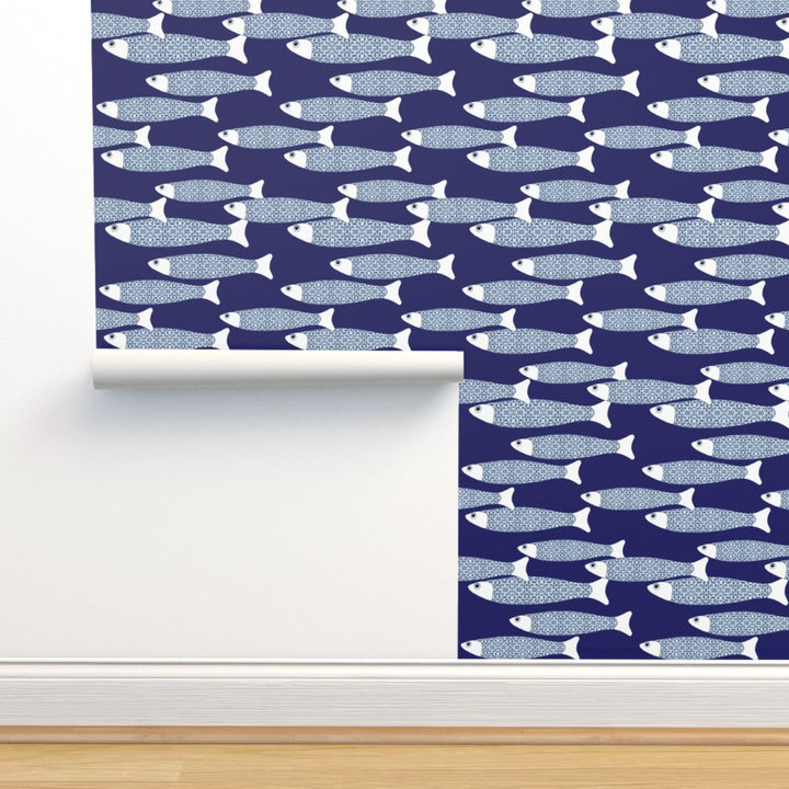 Ocean Shoal Wallpaper - Navy Blue