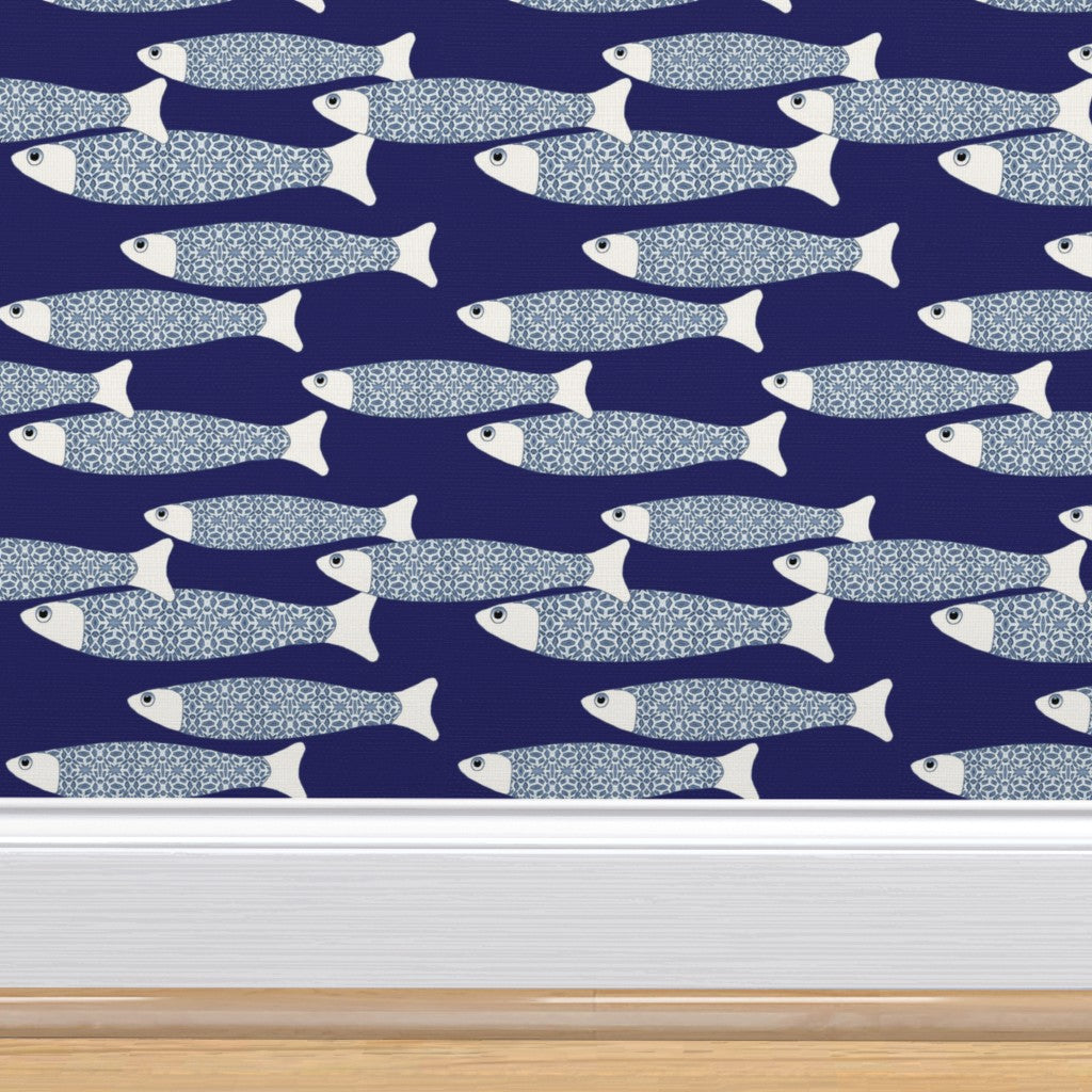 Ocean Shoal Wallpaper - Navy Blue