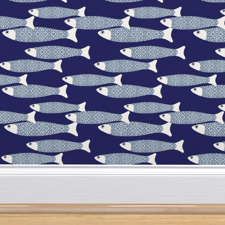 Ocean Shoal Wallpaper - Navy Blue