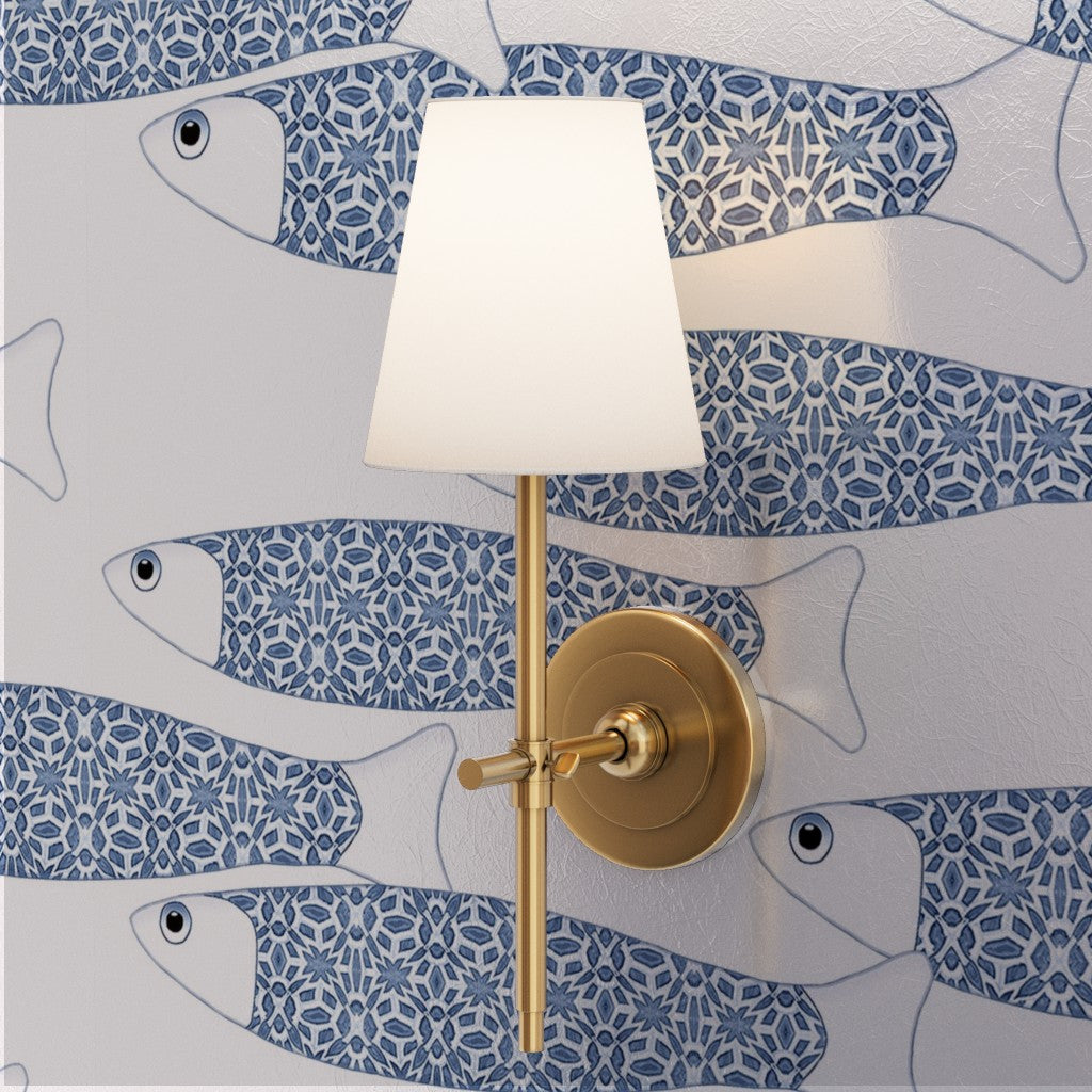 Ocean Shoal Wallpaper - Navy Blue on White