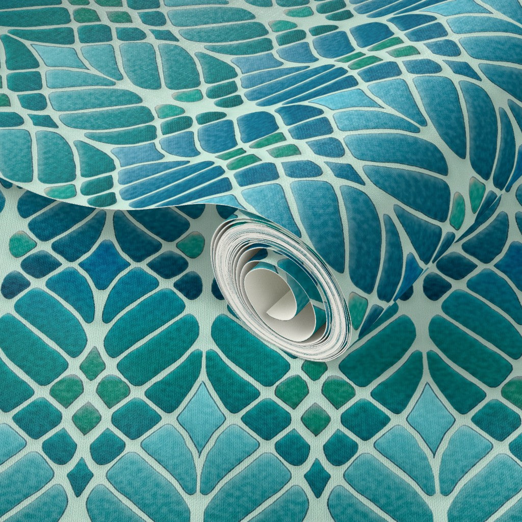 Interwoven Trees Wallpaper - Blues and Turquoises