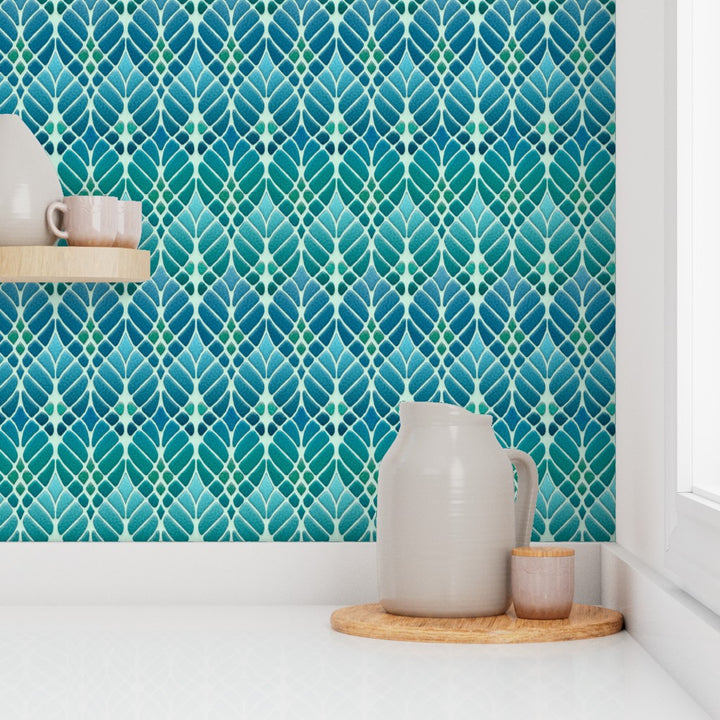 Interwoven Trees Wallpaper - Blues and Turquoises