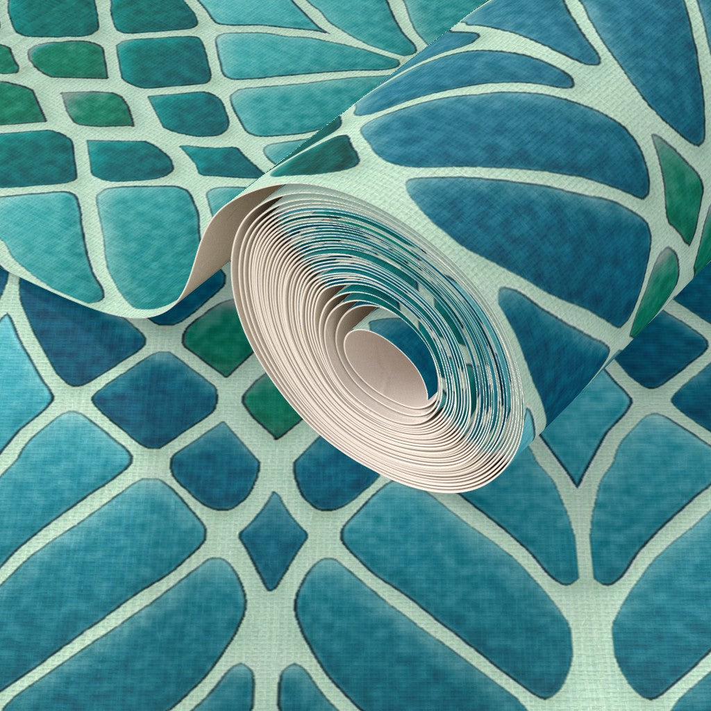 Interwoven Trees Wallpaper - Blues and Turquoises