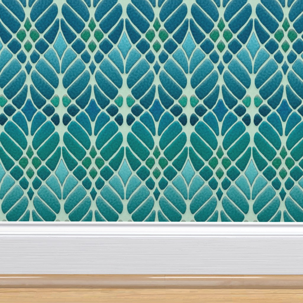 Interwoven Trees Wallpaper - Blues and Turquoises