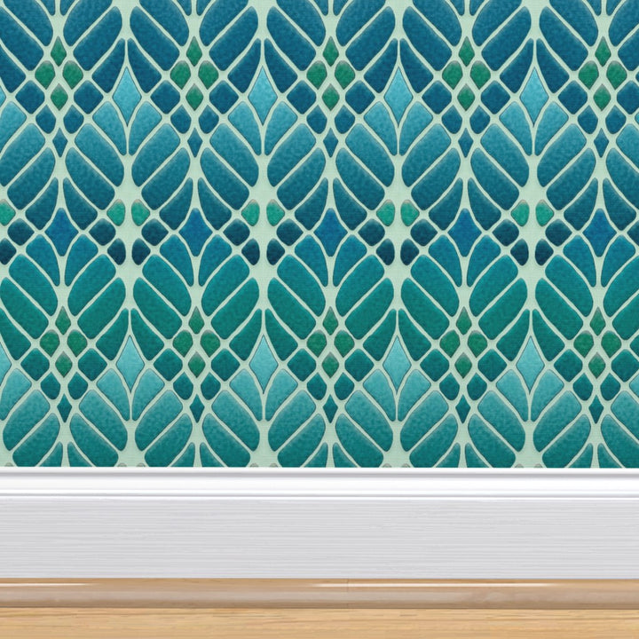 Interwoven Trees Wallpaper - Blues and Turquoises