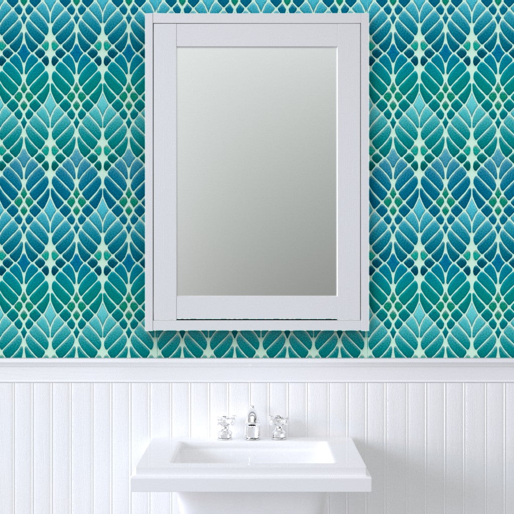 Interwoven Trees Wallpaper - Blues and Turquoises