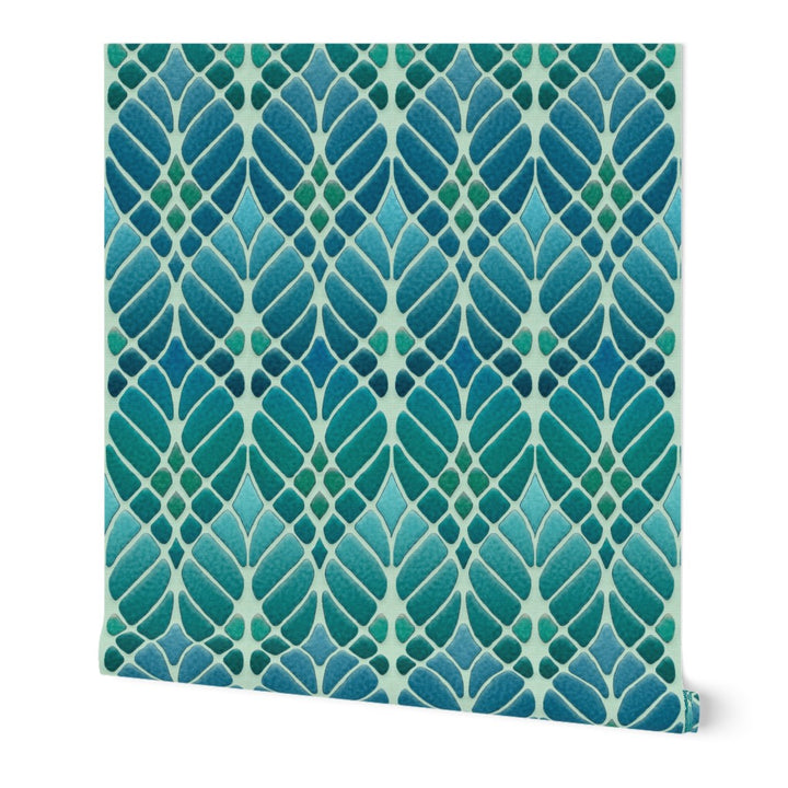 Interwoven Trees Wallpaper - Blues and Turquoises