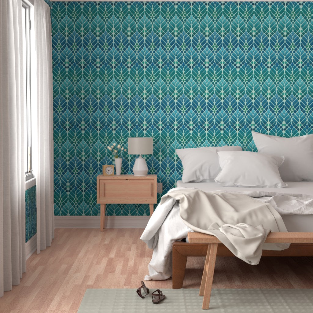 Interwoven Trees Wallpaper - Blues and Turquoises