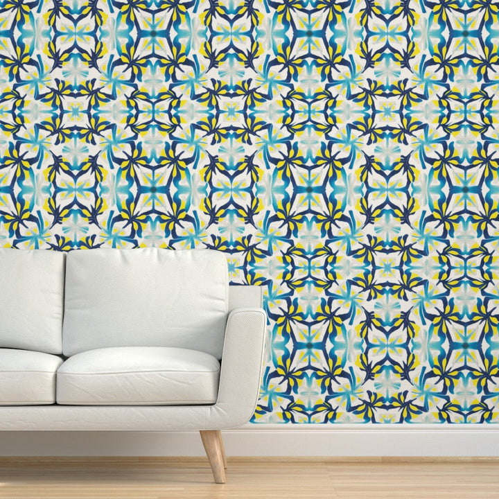 Blue Yellow Modernist Wallpaper