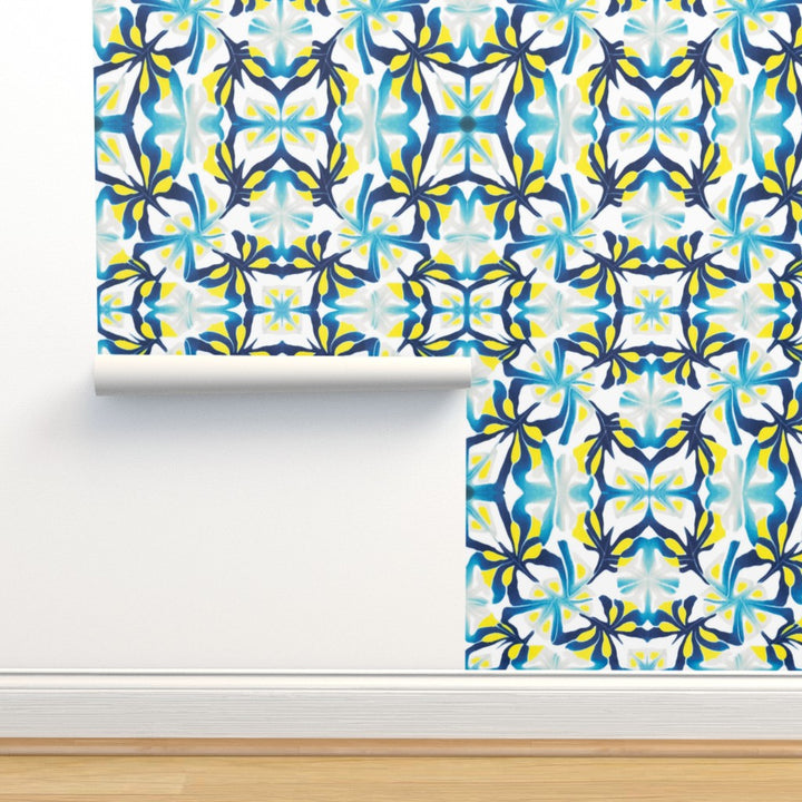 Blue Yellow Modernist Wallpaper