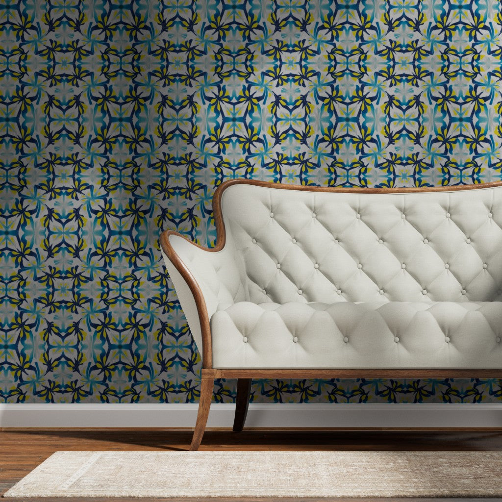 Blue Yellow Modernist Wallpaper