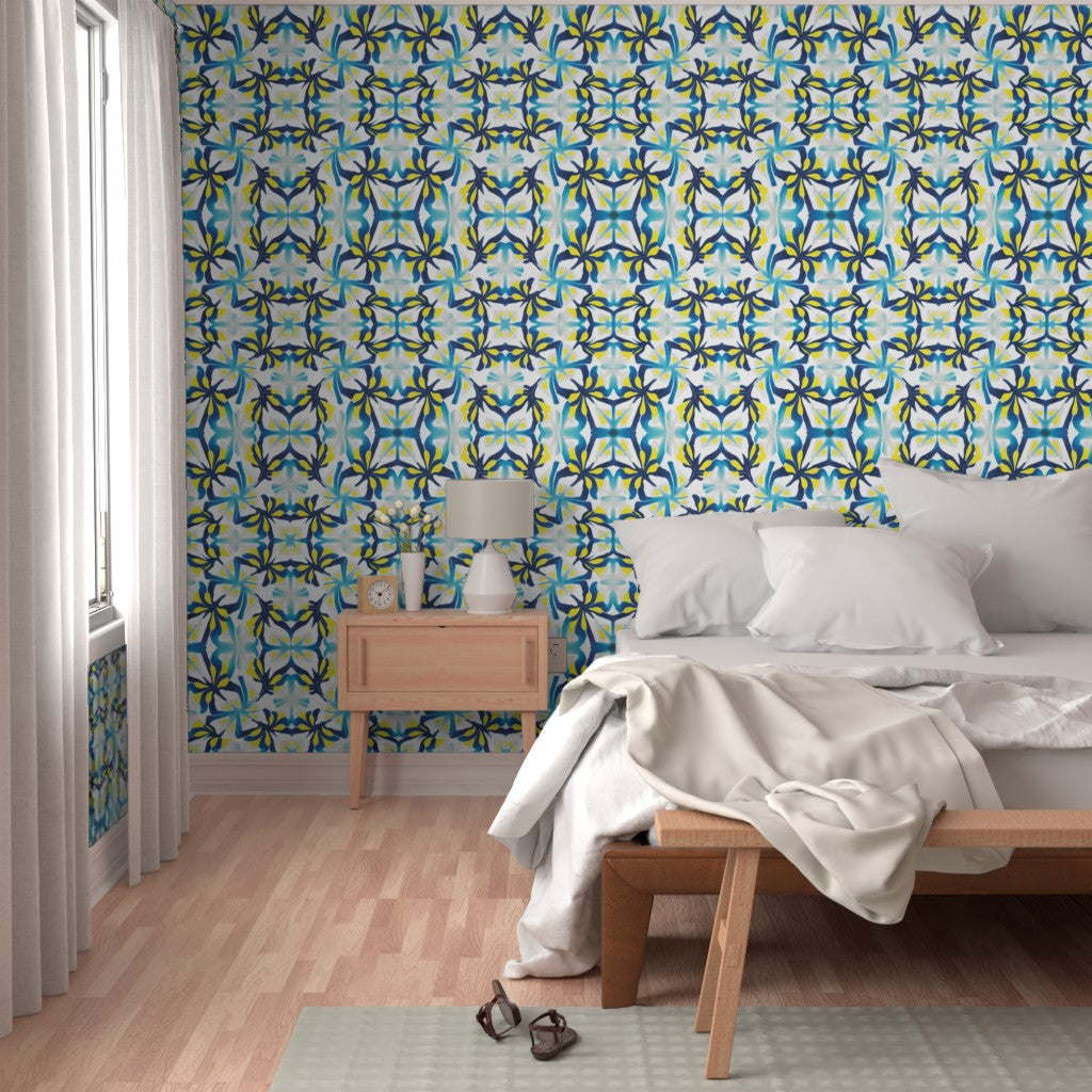 Blue Yellow Modernist Wallpaper