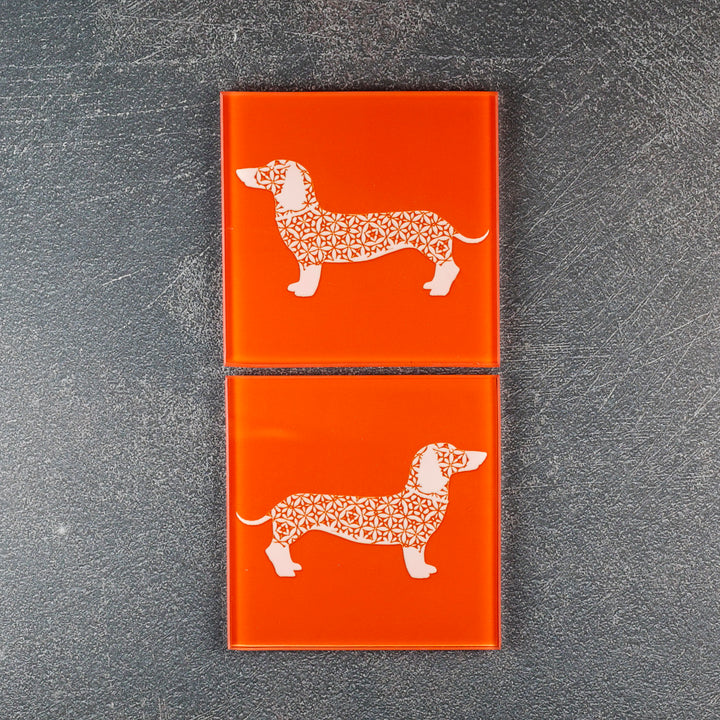 White Dachshund on Orange - Coasters