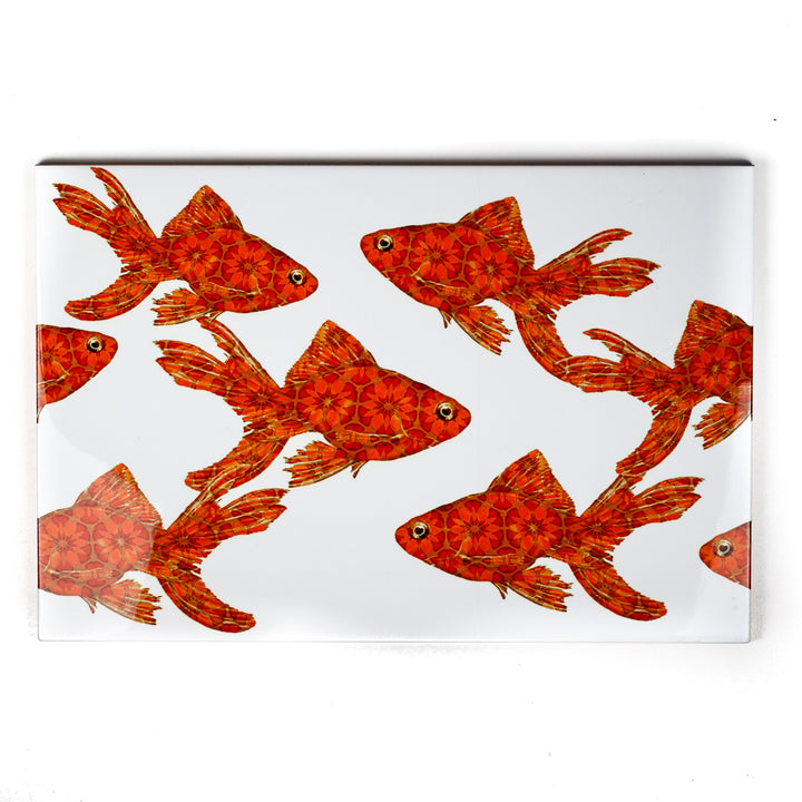 SALE SECOND - 1 x Large Goldfish on white - Rectangular Tile - 30x20cm (12x8 inches)