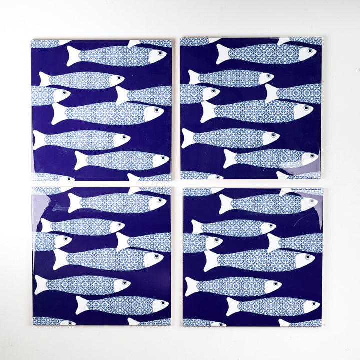 SALE SECOND SET - 4 x 20cm - Navy Blue Ocean Shoal tiles