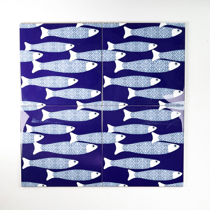 SALE SECOND SET - 4 x 20cm - Navy Blue Ocean Shoal tiles