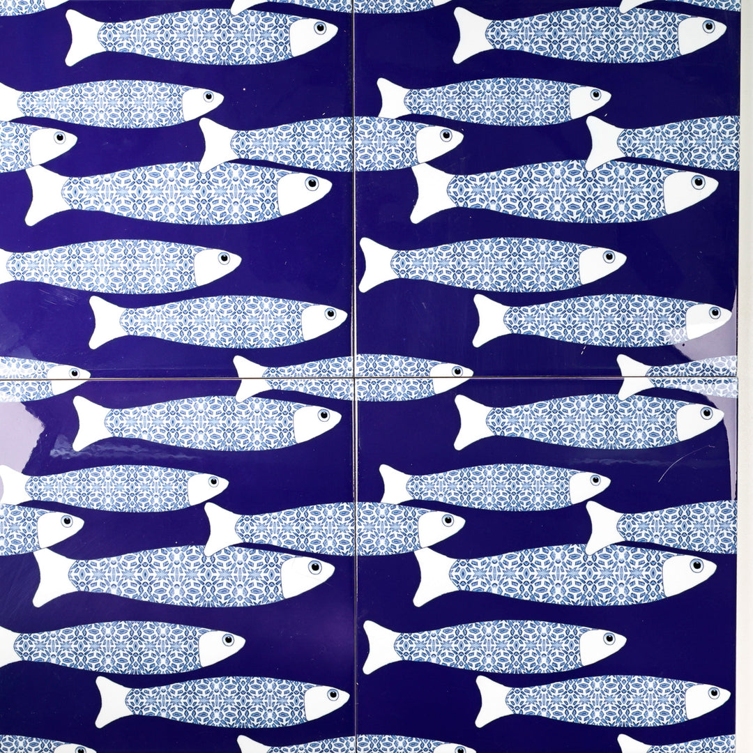 SALE SECOND SET - 4 x 20cm - Navy Blue Ocean Shoal tiles