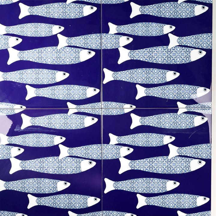 SALE SECOND SET - 4 x 20cm - Navy Blue Ocean Shoal tiles