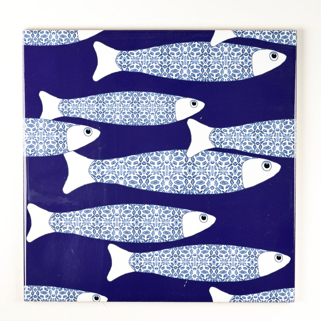 SALE SECOND SET - 4 x 20cm - Navy Blue Ocean Shoal tiles
