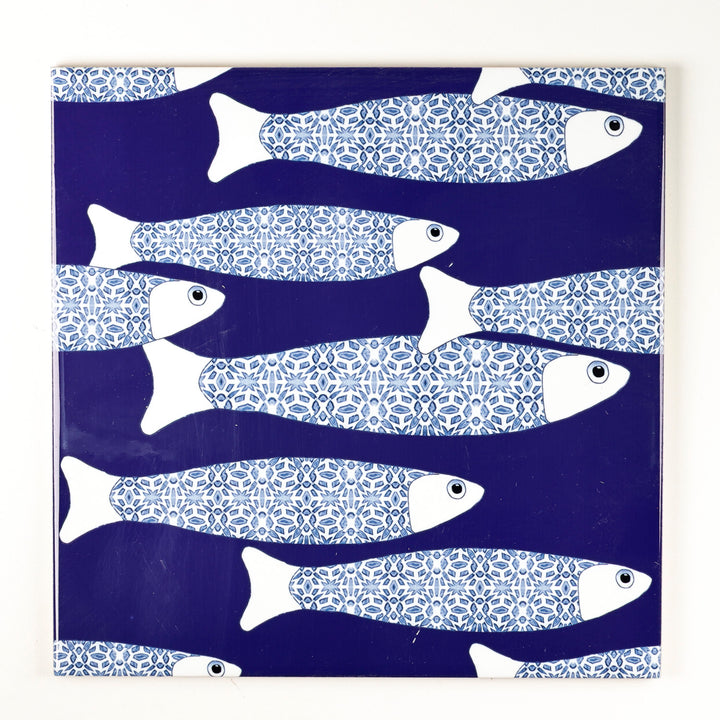 SALE SECOND SET - 4 x 20cm - Navy Blue Ocean Shoal tiles