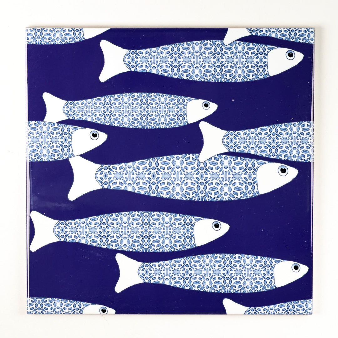 SALE SECOND SET - 4 x 20cm - Navy Blue Ocean Shoal tiles