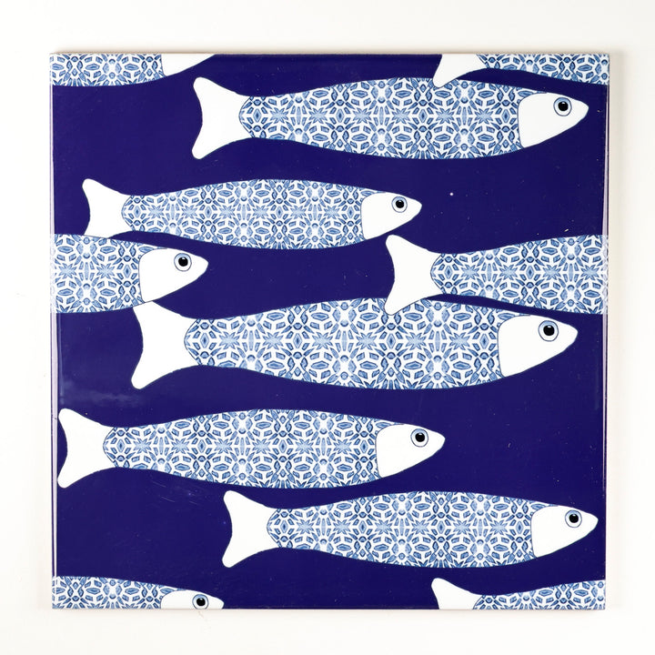 SALE SECOND SET - 4 x 20cm - Navy Blue Ocean Shoal tiles