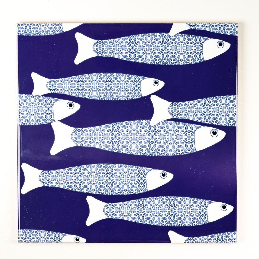 SALE SECOND SET - 4 x 20cm - Navy Blue Ocean Shoal tiles