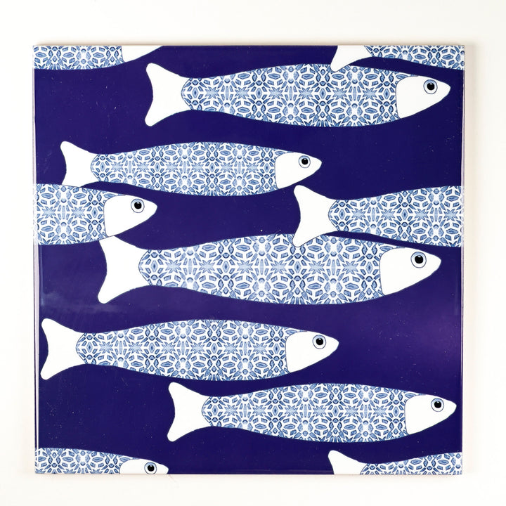 SALE SECOND SET - 4 x 20cm - Navy Blue Ocean Shoal tiles