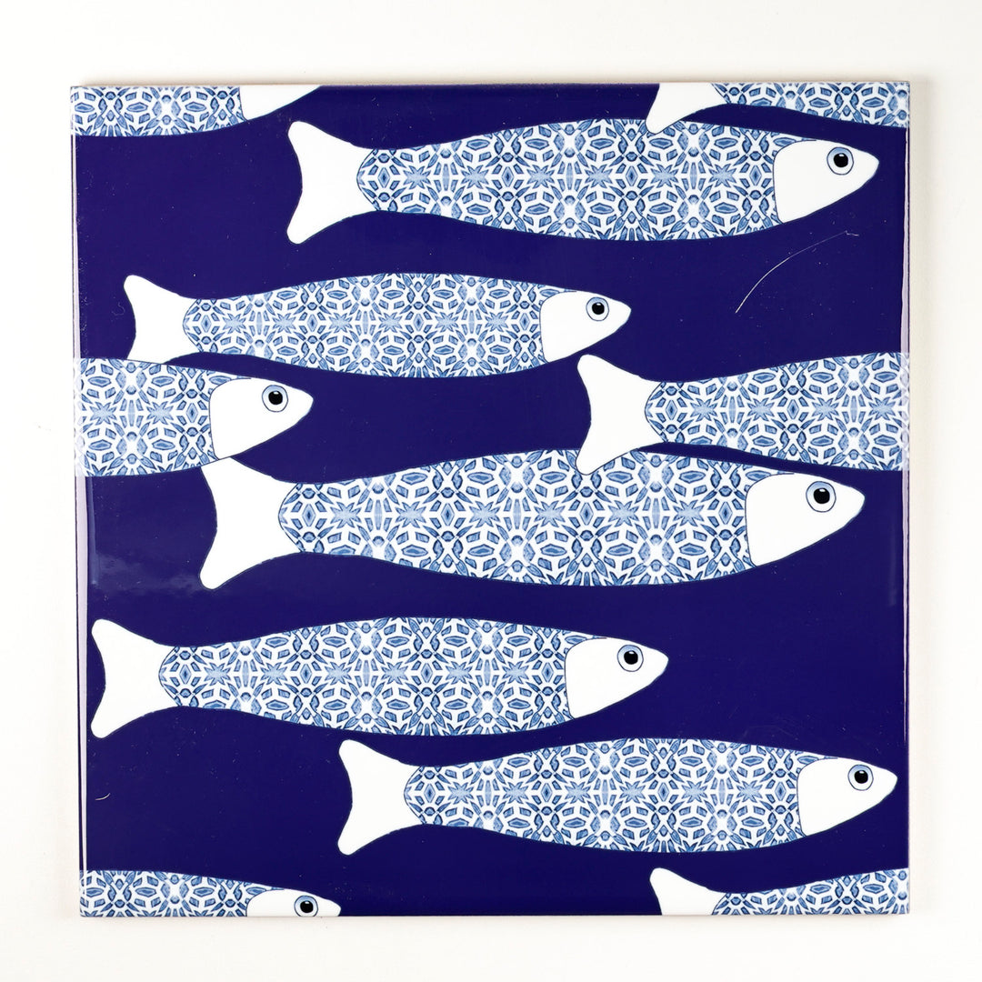 SALE SECOND SET - 4 x 20cm - Navy Blue Ocean Shoal tiles