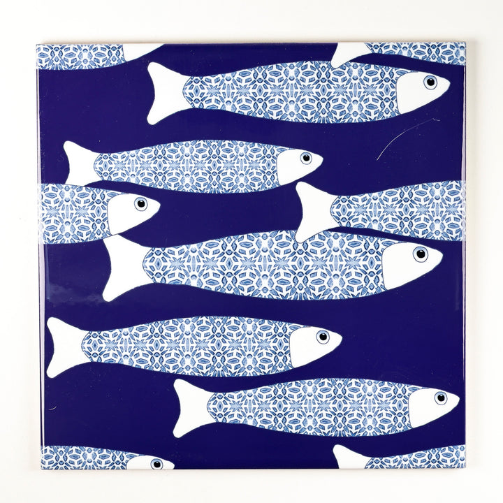 SALE SECOND SET - 4 x 20cm - Navy Blue Ocean Shoal tiles