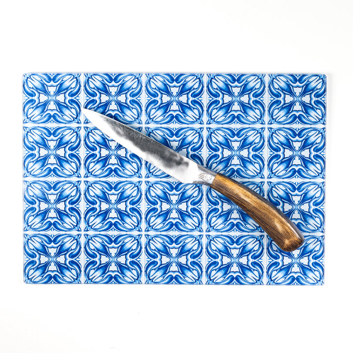 SALE - "Chrysanthemum" Blue and White Worktop Saver (small/smooth)