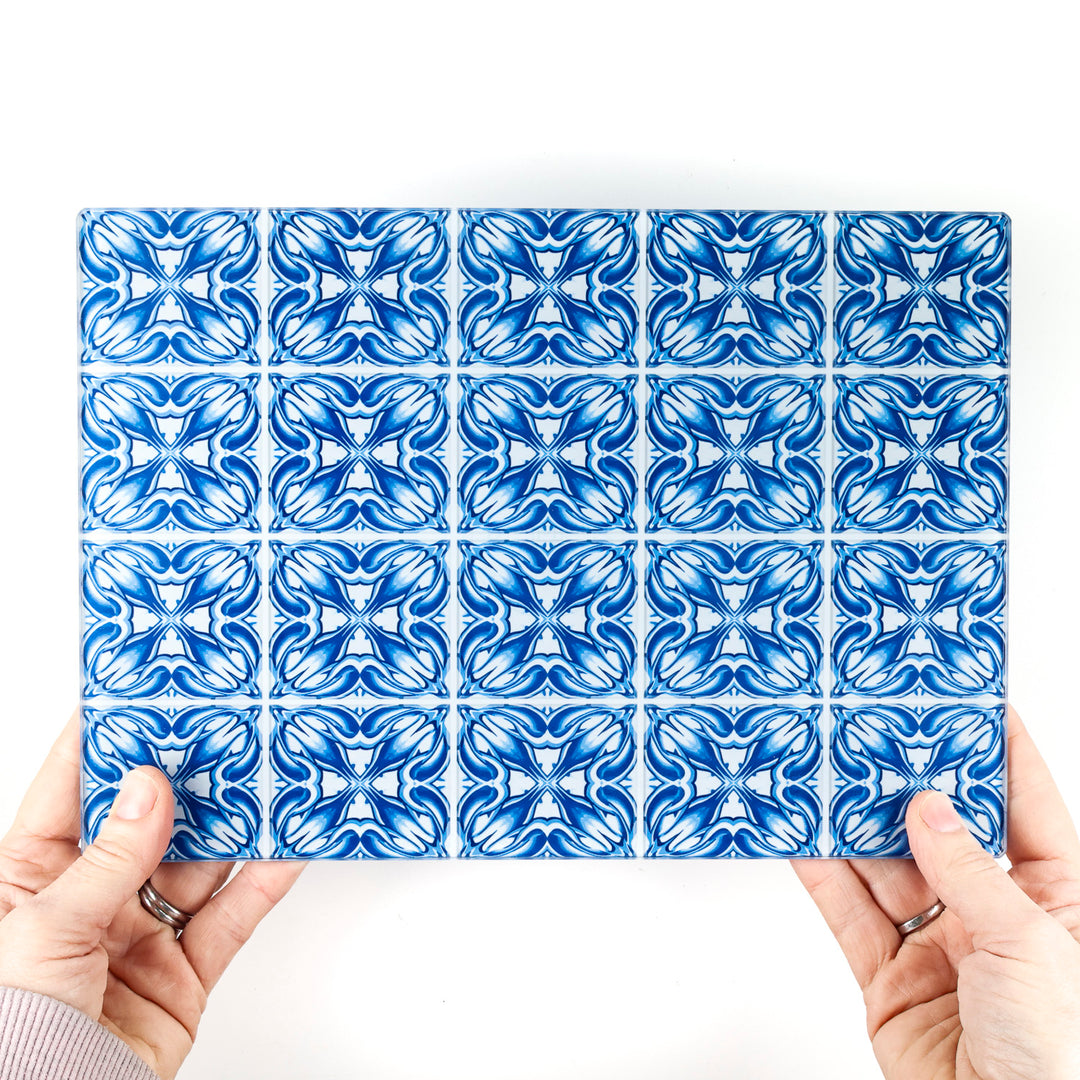 SALE - "Chrysanthemum" Blue and White Worktop Saver (small/smooth)
