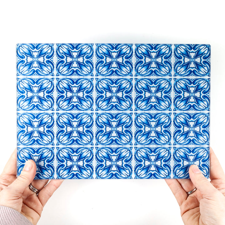 SALE - "Chrysanthemum" Blue and White Worktop Saver (small/smooth)