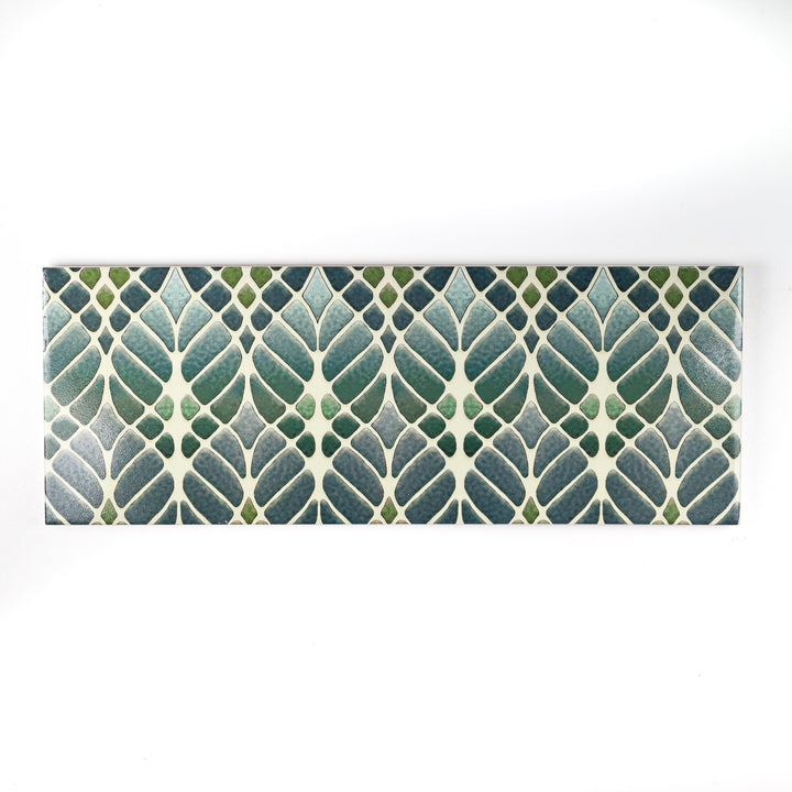 SALE SPECIAL - 40x15cm - Single Fired Ink tile- Green Interwoven Trees