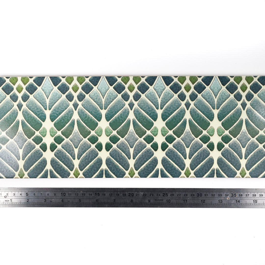 SALE SPECIAL - 40x15cm - Single Fired Ink tile- Green Interwoven Trees