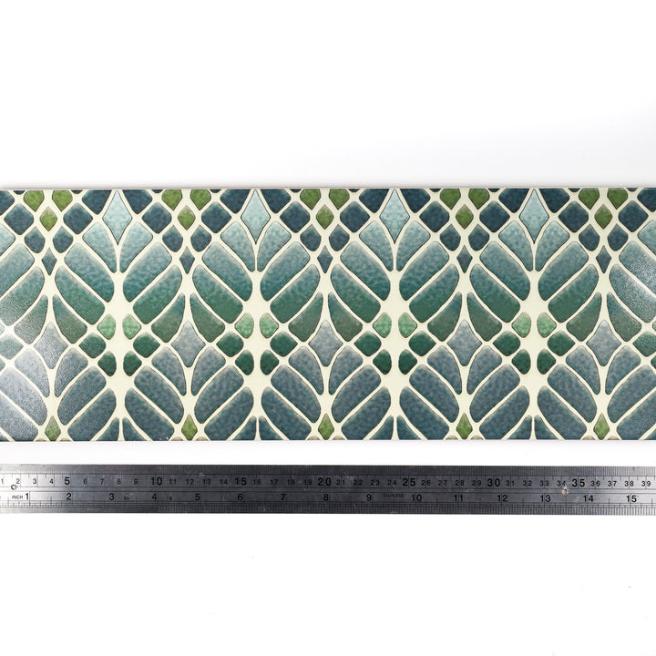 SALE SPECIAL - 40x15cm - Single Fired Ink tile- Green Interwoven Trees