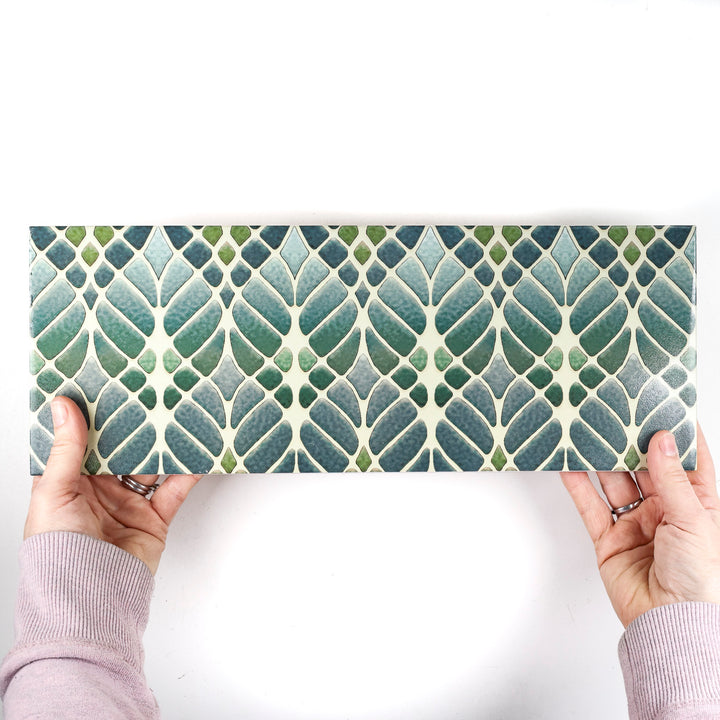 SALE SPECIAL - 40x15cm - Single Fired Ink tile- Green Interwoven Trees
