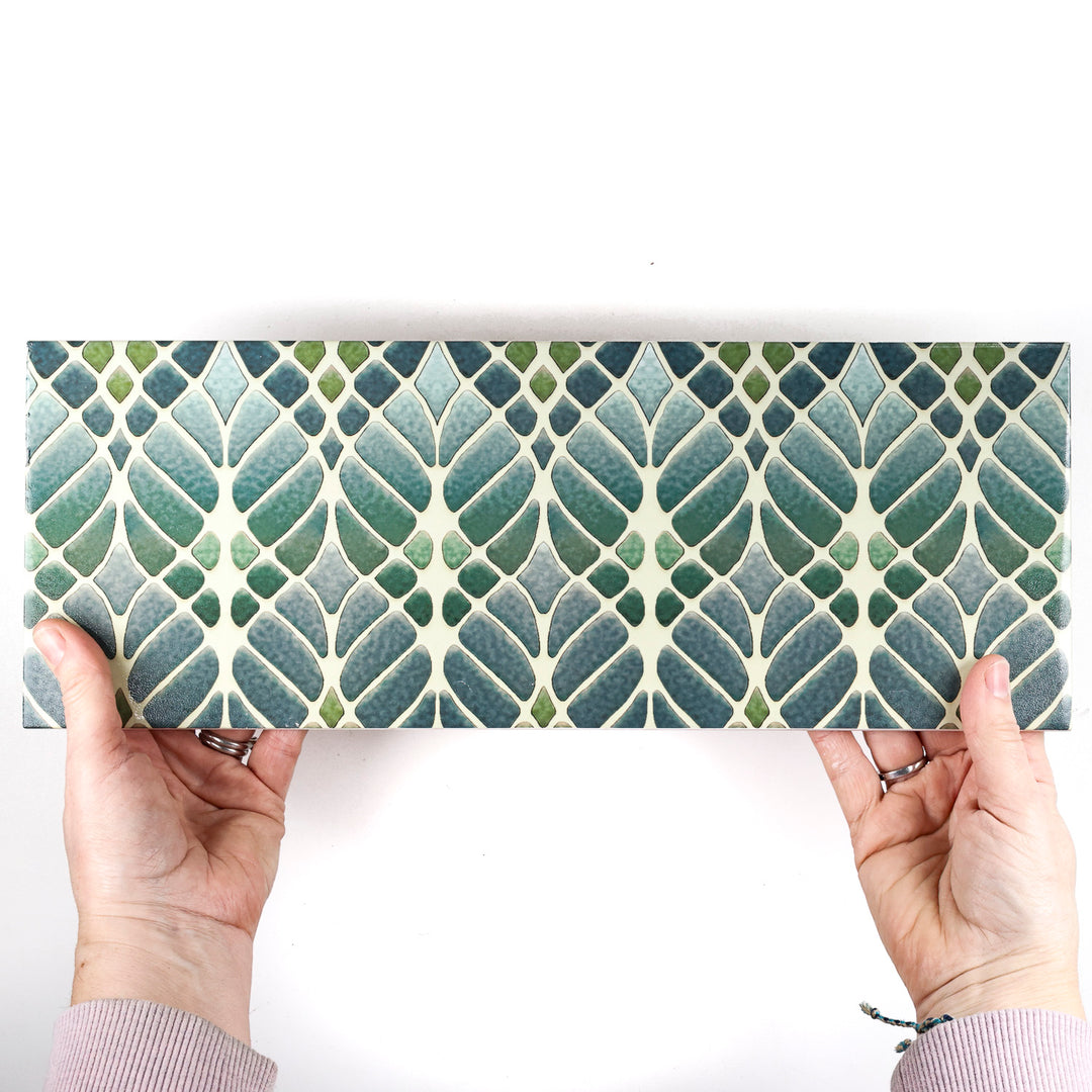 SALE SPECIAL - 40x15cm - Single Fired Ink tile- Green Interwoven Trees
