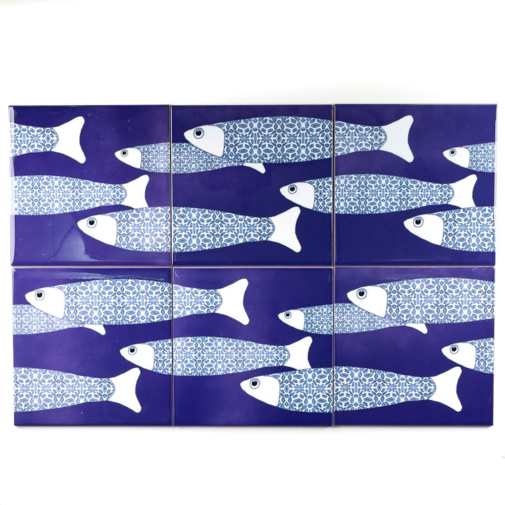 SALE SECONDS : Set of 14 x 15.2cm Navy Blue Ocean Shoal border tiles