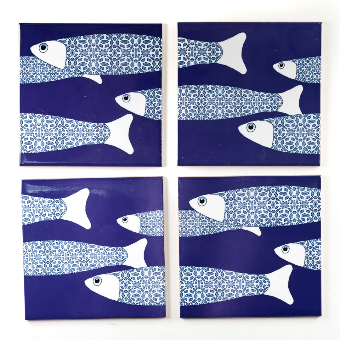 SALE SECONDS : Set of 14 x 15.2cm Navy Blue Ocean Shoal border tiles